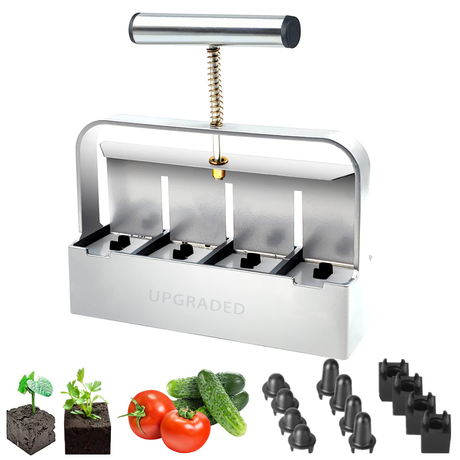 Upgraded Genuine Soil Block Maker, Handheld Seeding Soil Blocker, Soil Blocking Tool, Quad Soil Blocker – Come with 12Pcs of Seed Pins