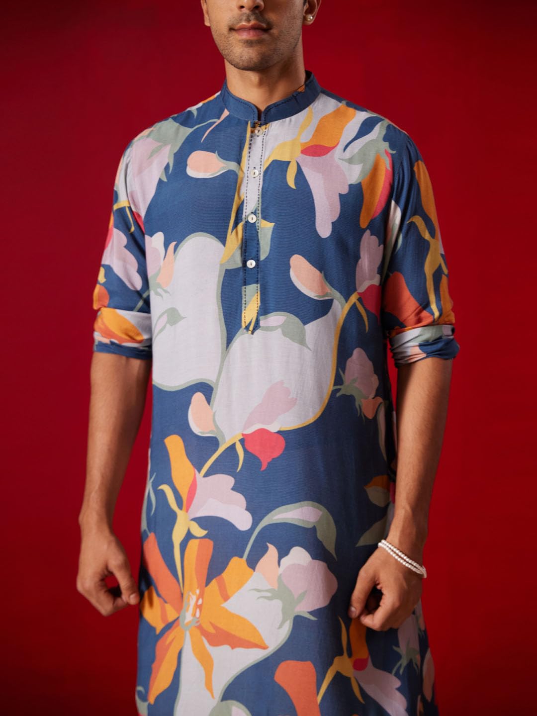 VASTRAMAY Set pigiama da uomo in misto cotone misto cotone con stampa floreale e Kurta