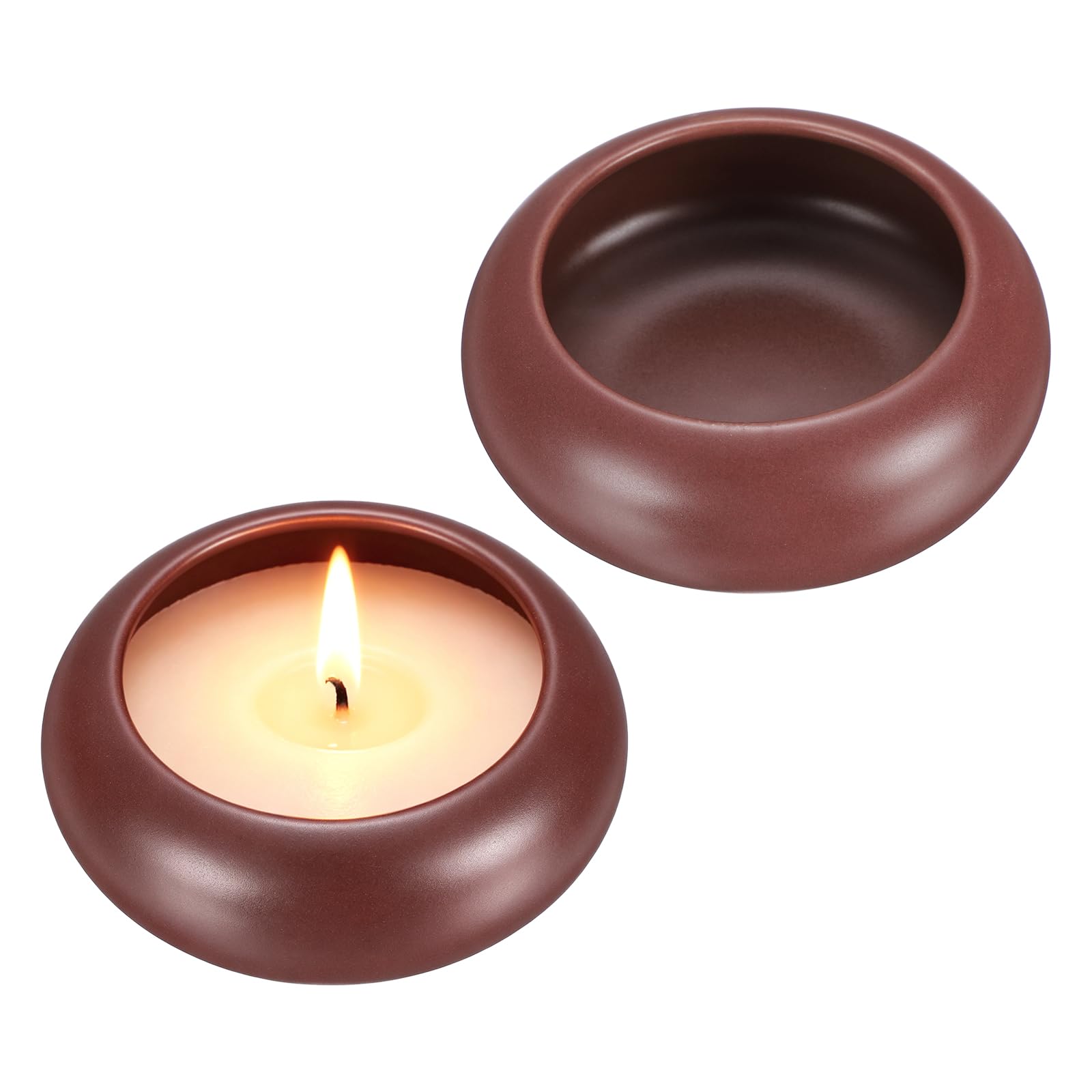 sourcing map 2Pcs Pebble Tea Light Candle Holder, 3cm Height Tealight Candle Holder Handcrafted Ceramic Decorative Calming Home Decor Accent for Table Centerpiece Wedding, Burgundy
