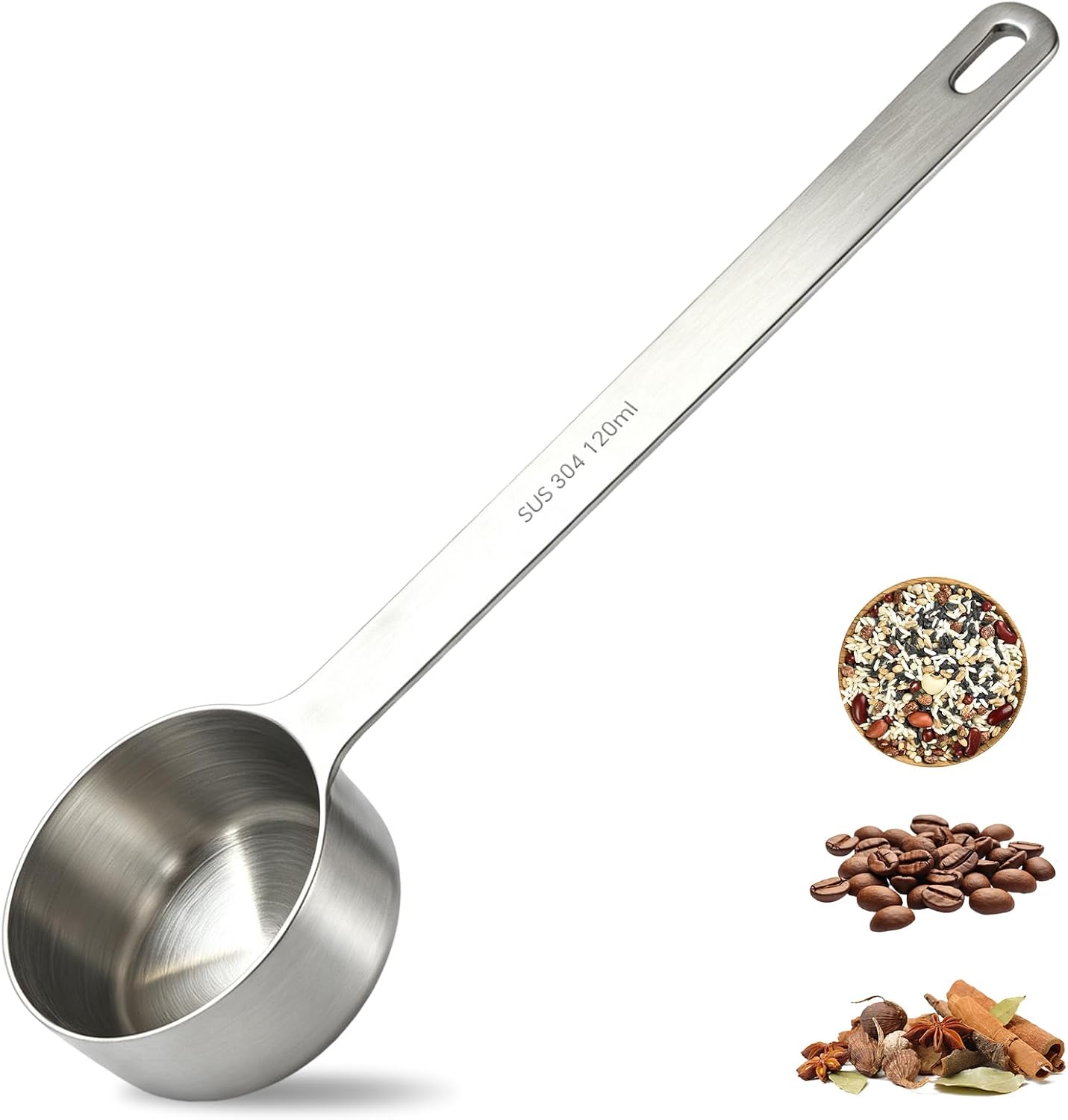 1/4Cup Measuring Cup Long Handle Scoop Stainless Steel Measuring Cup with Long Handle for Dog Foods Cooking Coffee (1, 1/4CUP)