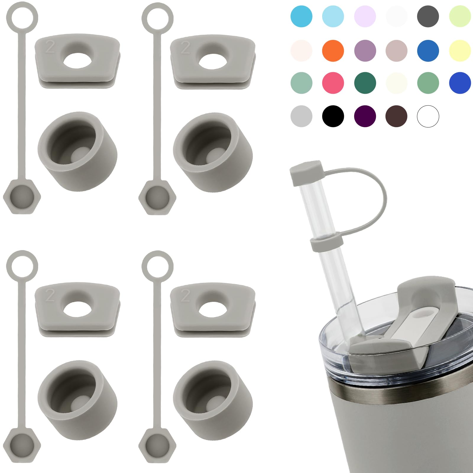 DUNLAGUE Silicone Spill Stopper Set Compatible with Stanley Cup 2.0 30oz & 40oz with Straw Cover (Set of 4, Ash) — image 1