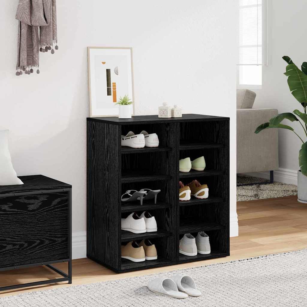 Set di 2 scarpiere nere effetto rovere, 32 x 35 x 70 cm, in legno, 10 scomparti, per riporre scarpe in corridoio, corridoio e camera da letto