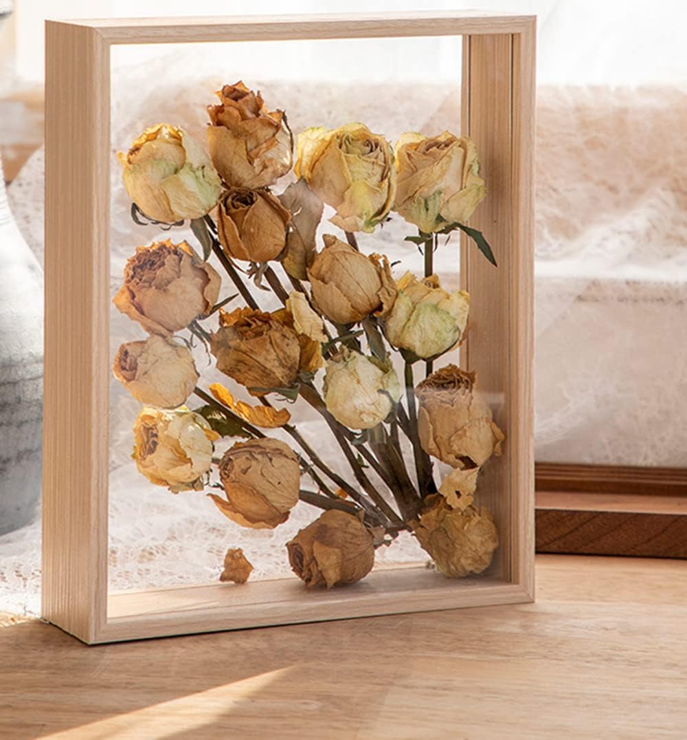JOSON Wooden Dried Flower Photo Frame Dried Flower Display Stand Decorative Floating Photo Frame?8 * 10''-primary color