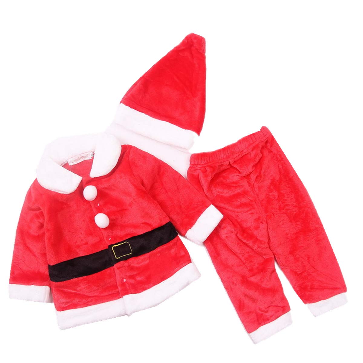 Lee Little Angel Christmas Flannel Long Sleeve Beautiful Baby Kids Dress Up Santa Costume 3 Piece Set (1 hat, 1 Jacket, 1 Pair of Pants)