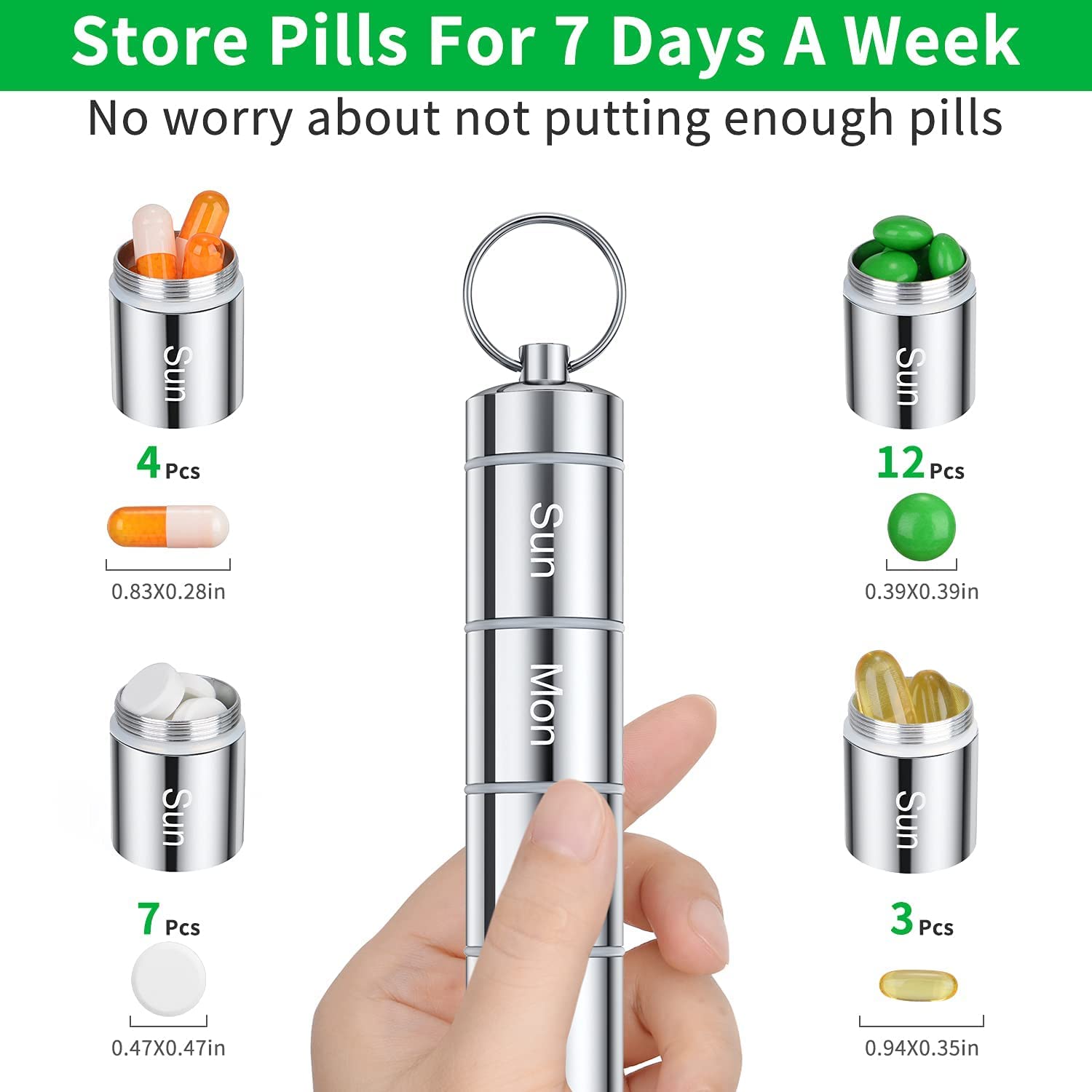 Rabbonix Portable Aluminum Alloy Medicine Organizer Box Tablets Container Case Keychain Stackable & Waterproof Travel Pill Box | Silver | 01 Pcs