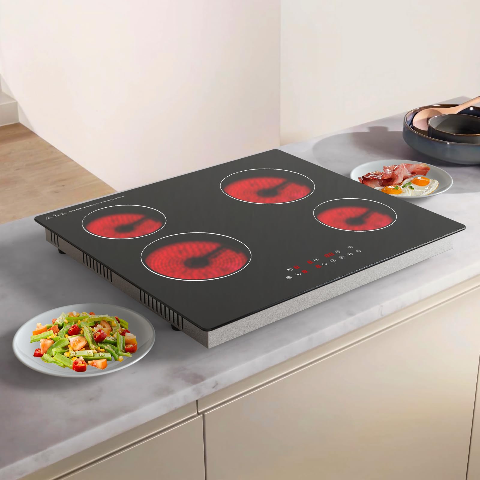 4-Zone Electric Ceramic Hob 6700W, Built-In Touch Control Cooktop, Universal Cookware Compatibility, Black Glass, Timer, Child Lock,Touch Control Electric Ceramic Cooktop — view 11