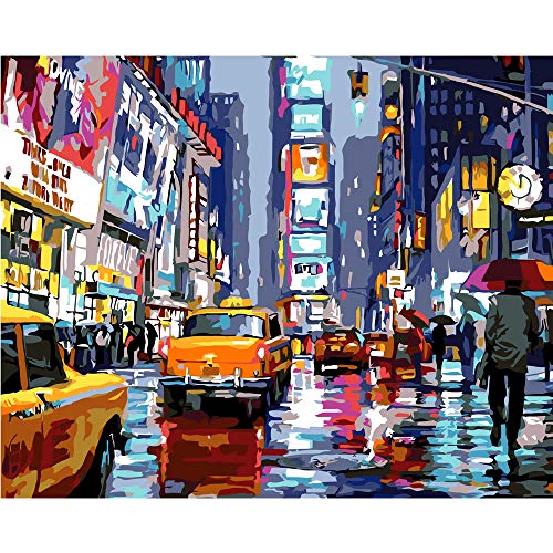 QUITEDEW Paint by Numbers for Adults Beginner,Times Square ,Landscape Street Scenery,Manhattan City Night View 16 x 20 Inch