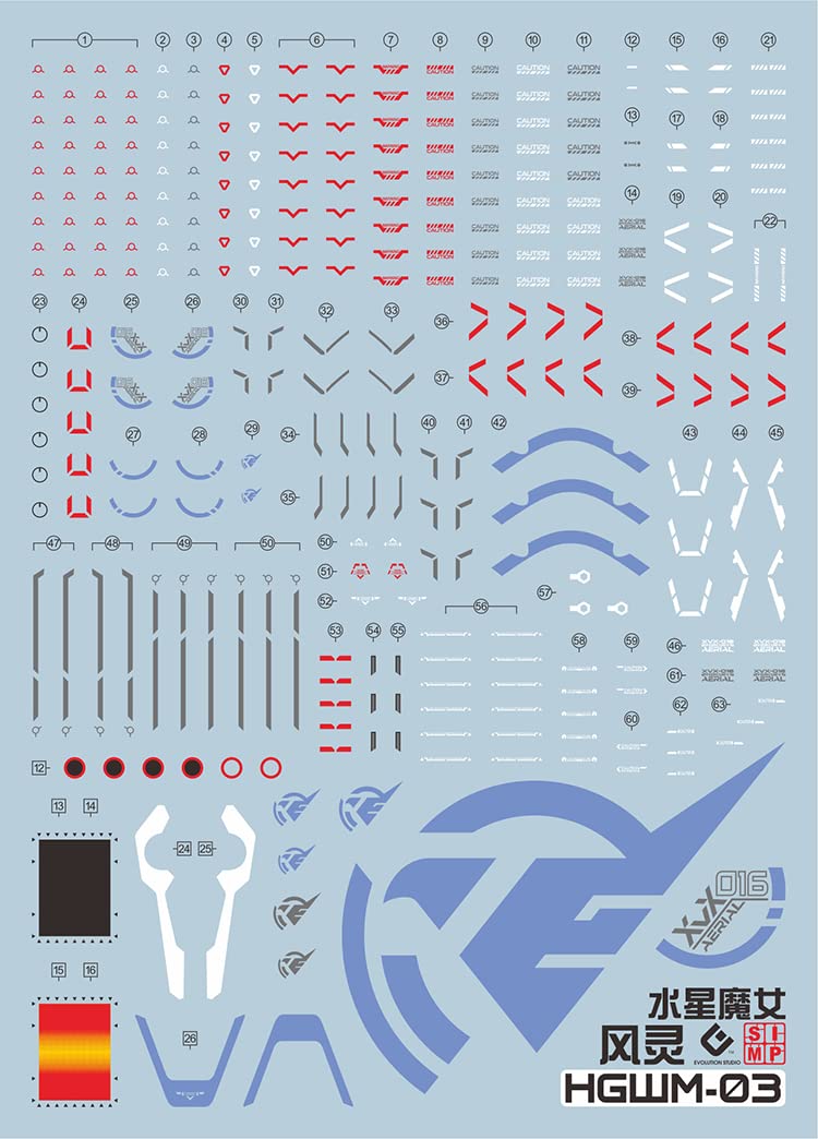 AKO Hobby HG Aerial Gundam Calcomanía fluorescente Mercury Witch escala 1/144, tipo de transferencia de agua, exclusivo Gundam Aerial AKO