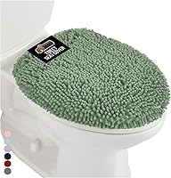 Gorilla Grip Chenille Toilet Lid Cover - Soft Plush, Stays in Place Rubber Backing, Machine Washable, Fits Round/Elongated Lids, Sage Green 19.5x18.5