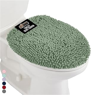 Gorilla Grip Chenille Toilet Lid Cover - Soft Plush, Stays in Place Rubber Backing, Machine Washable, Fits Round/Elongated Lids, Sage Green 19.5x18.5