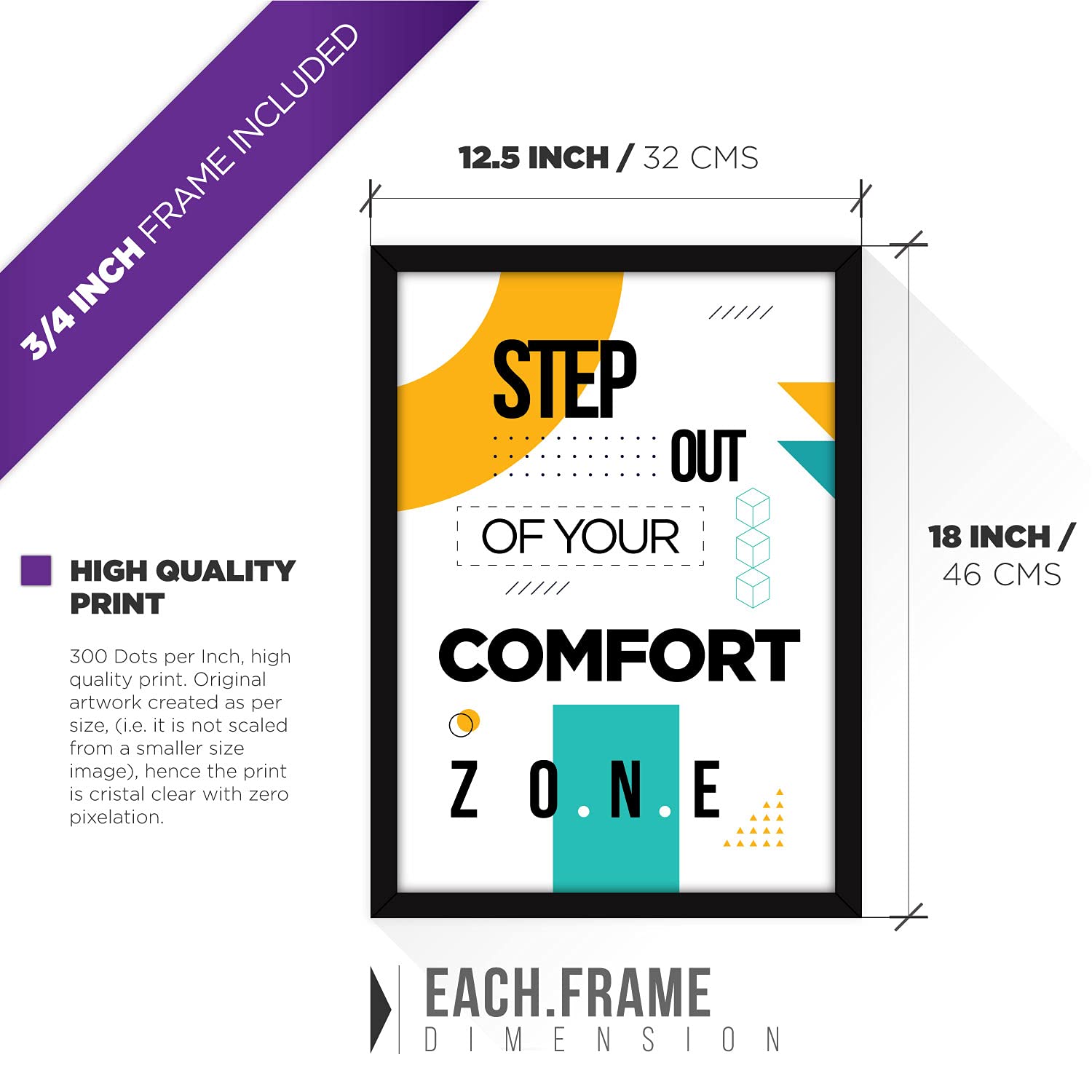 FATMUG Synthetic Motivational Wall Posters With Glass For Home And Office Decoration - Set Of 4