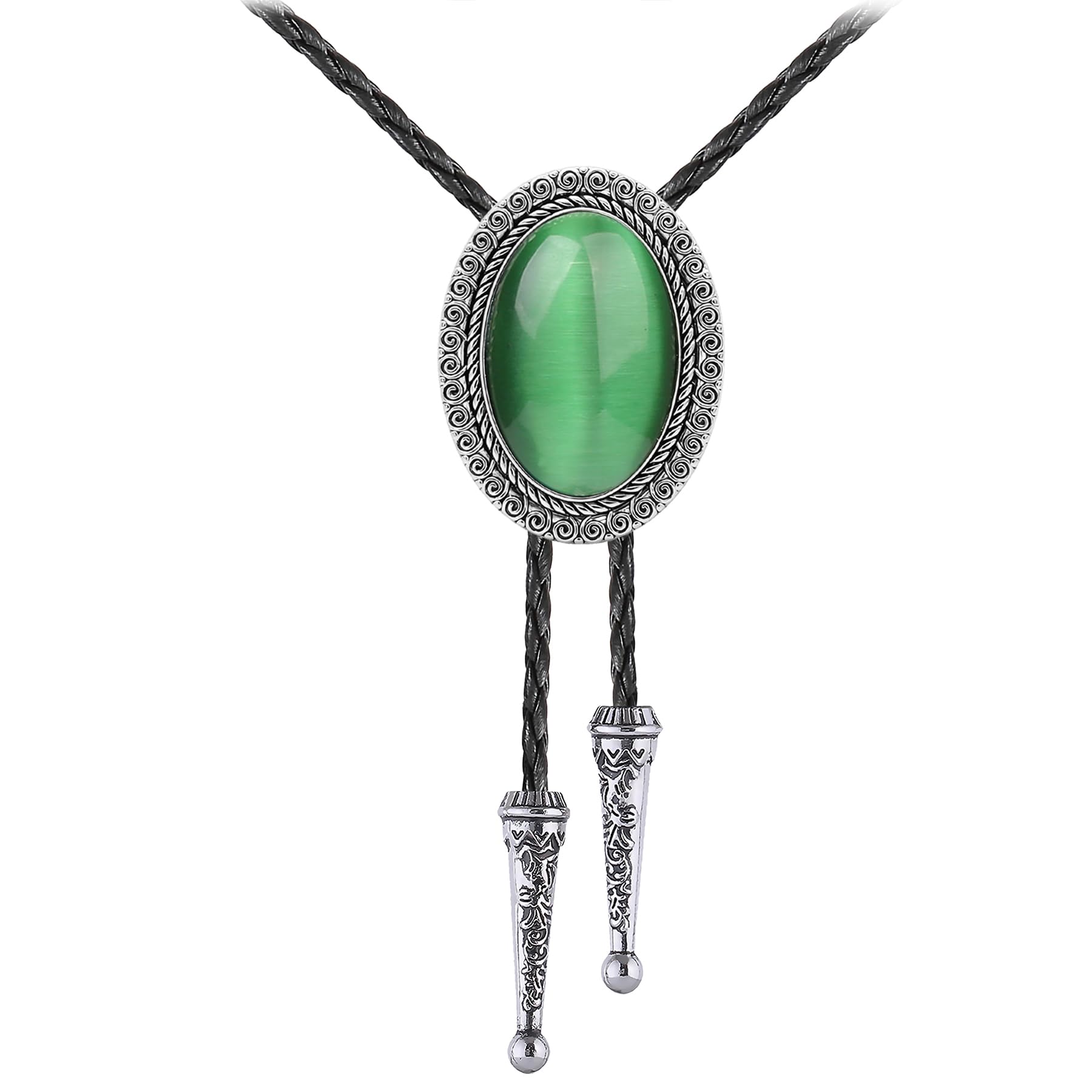 Jeilwiy Bolo Tie for Men Real Stone Westwern Cowboy Ties Silver Bolos Women Leather Necktie Gift for Birthday Christmas