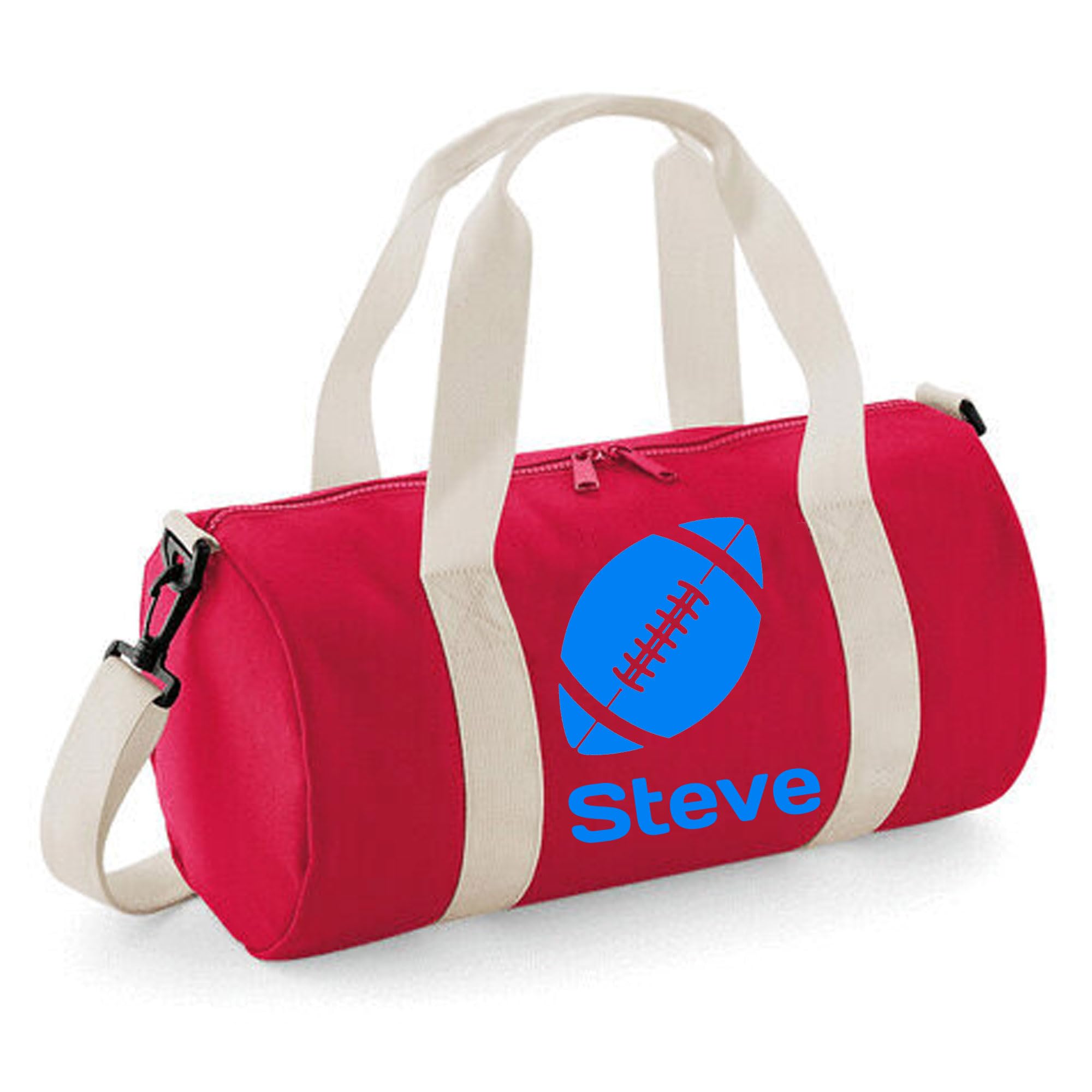 Always Looking Good Personalised Rugby Ball Barrel Bag Sports Holdall for Kids & Adults, 12L Durable Gym Bag Training Kit Bag, 20x20x40cm Stylish Sports Equipment Storage - Red