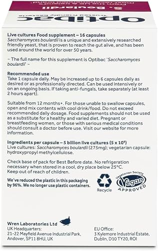 Miniatura 7 de OptiBac Probiotics Saccharomyces Boulardii - 16 Cápsulas