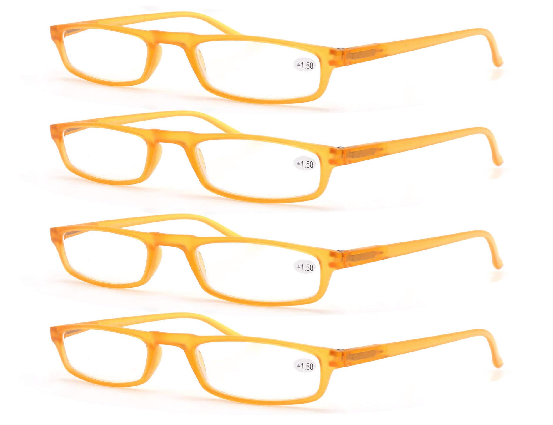 MODFANS Reading Glasses Yellow +1.25-4 Pairs Fashion Readers Narrow Frame Spring Hinge for Men Women