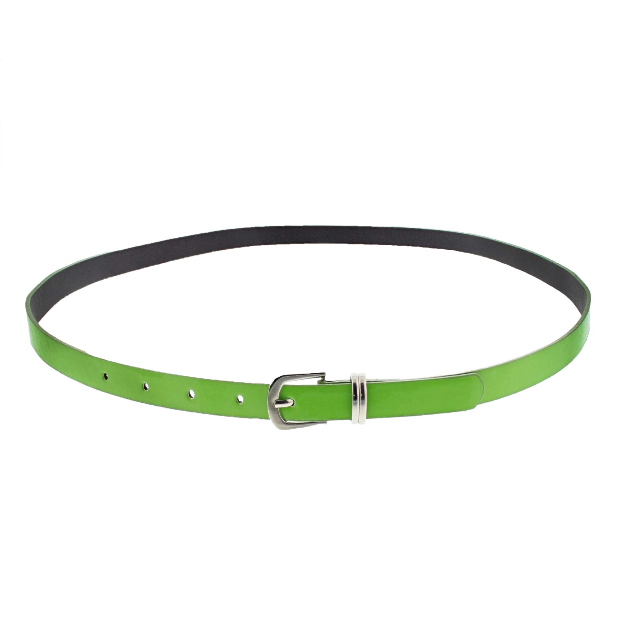 Zac's Alter Ego Women's Neon Green 13Mm Glossy Skinny Pencil Belt With Silver Buckle