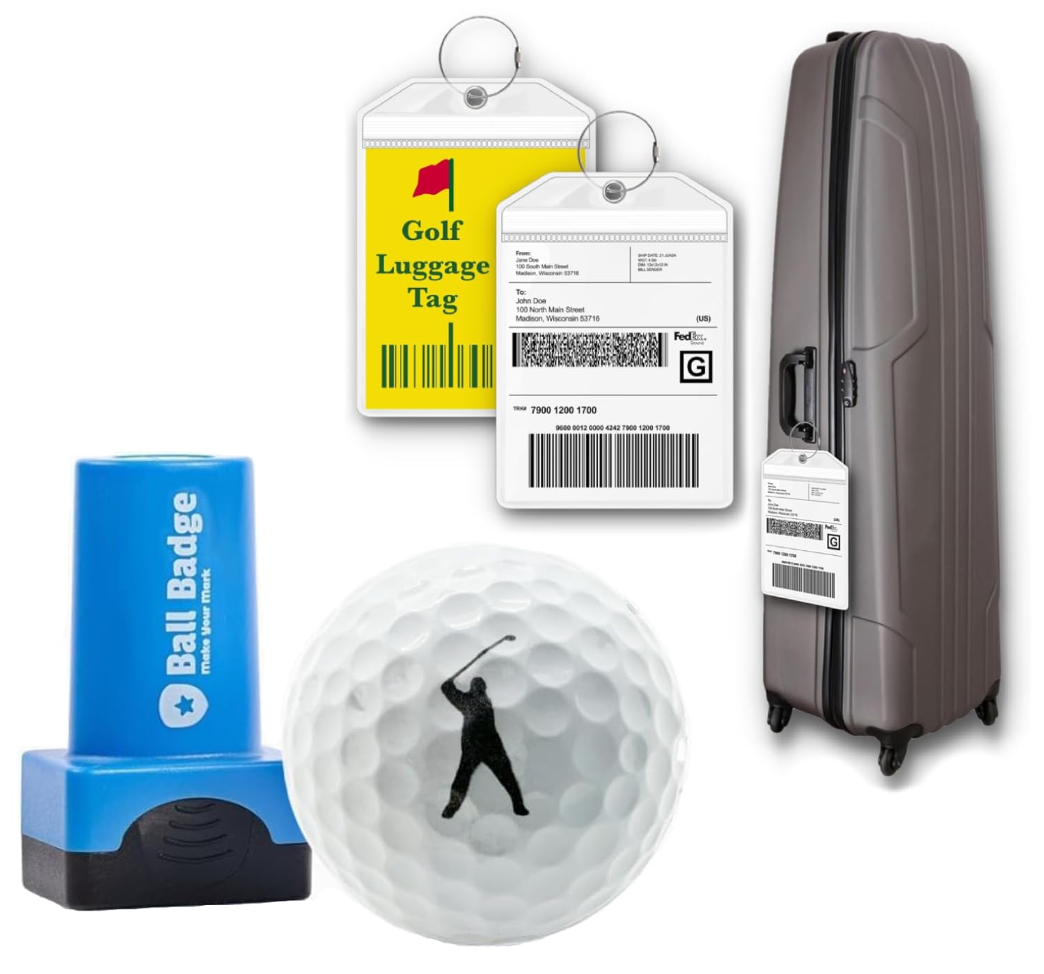 Gilmore Swing stamp and golf bag tag combo