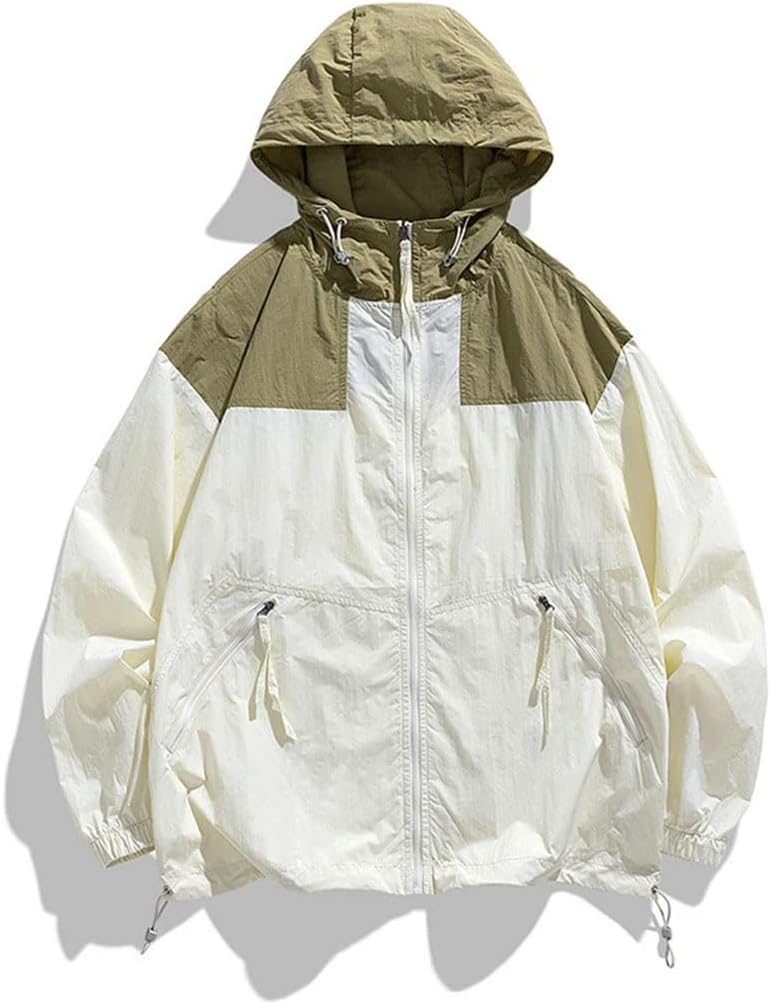 Men's Quick Dry Hiking Outdoor Sunscreen Zipper Hooded Sports Breathable Trenchcoats Jackets