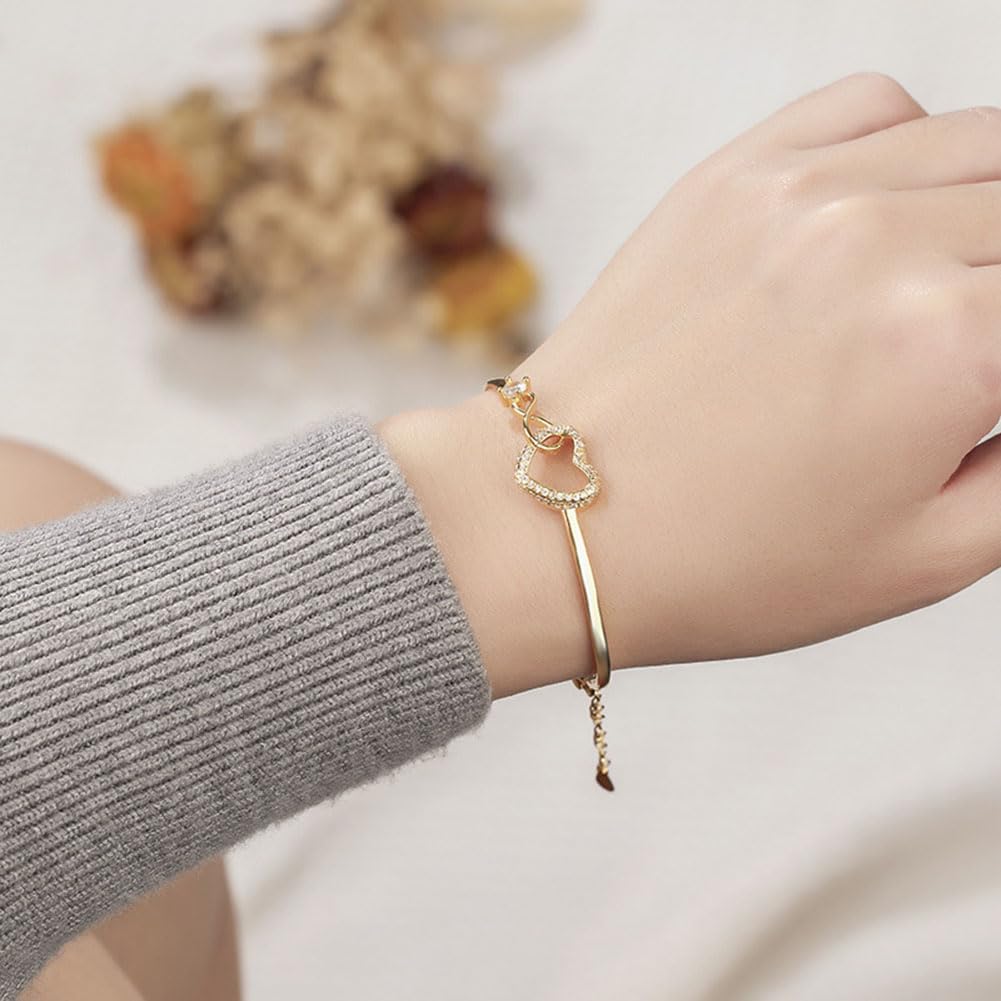 Bracelet Cœur Fille – Acier Inoxydable Réglable 17 Cm – Accessoire Anniversaire, Fête, Quotidien – Bijou Enfant Ado
