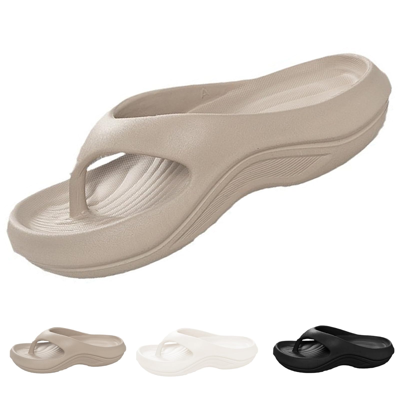 Pillow Arch Support Flip Flops,Plantar Fasciitis Orthopedic Sandals,Platform Recovery Flipflops Summer Non-slip Slippers Comfort Lightweight (Gray,4)