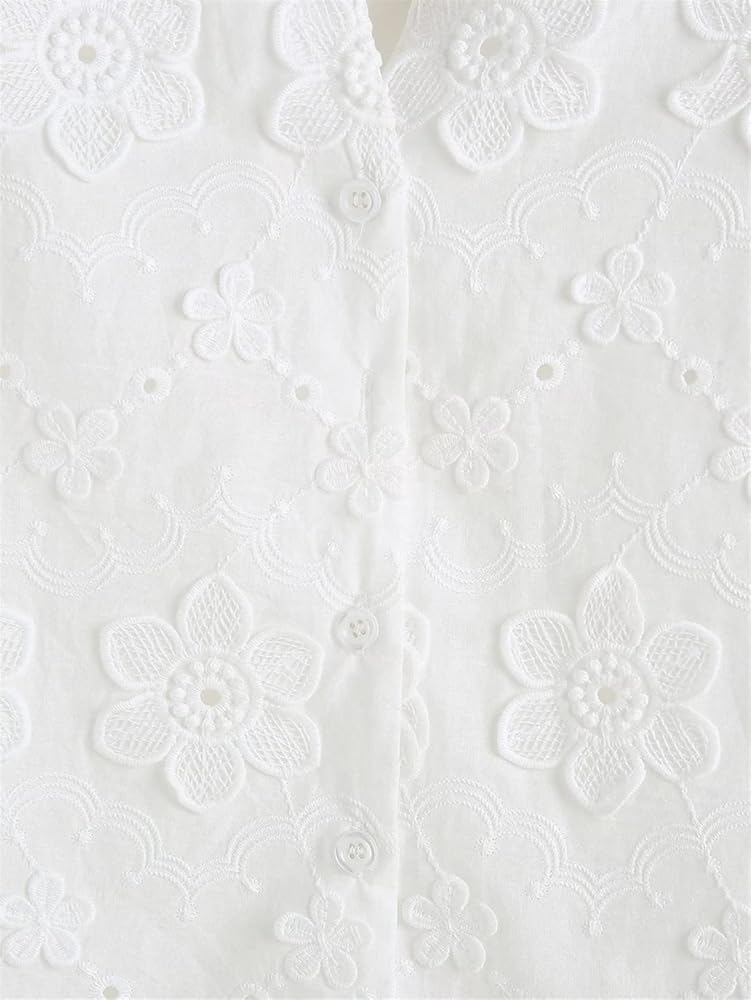 ORGUE Flower embroidery blouse ホワイト Sugar Cream Vintage Linen Floral Embroidery Collared Blouse