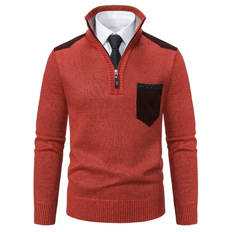 Men's Quarter Zip Sweater Pullover Mock Neck Slim Fit Knitted Turtleneck Long Sleeve Warm Sweater