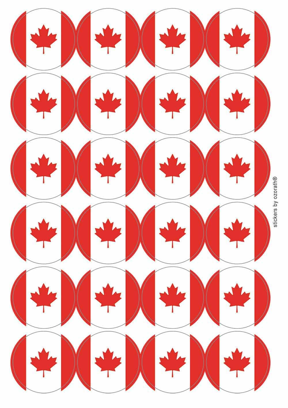 Canada National Flag Circular Matt Paper Stickers A4 Sheet of 24 (Each Sticker is 45mm Diameter)