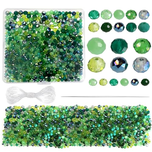 TOAOB 1000 Piezas Cuentas de Cristal Facetado de Verde 4mm 6mm 8mm Perlas Facetadas Transparentes Redondas para Hacer Bisuteria y Manualidades Collares Pulseras Accesorios