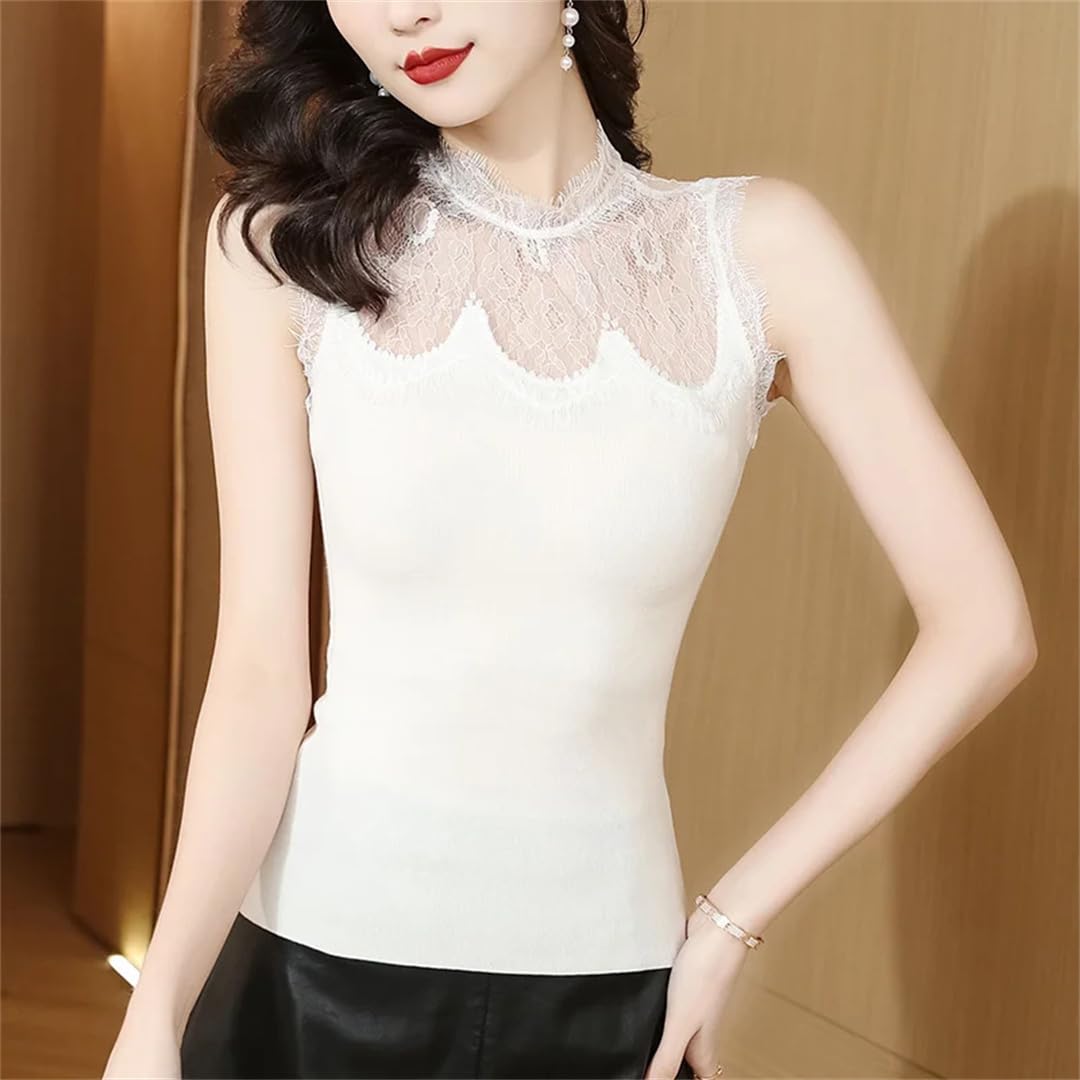 Canottiera estiva da donna con scollo rotondo in pizzo impiombato top stretto scava fuori canotte corte