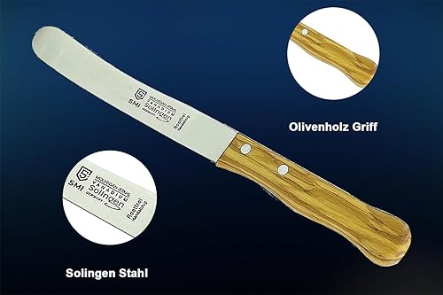 Miniatura 3 de SMI - Cuchillo de pan Solingen Cuchillo de mantequilla con mango de madera de olivo Cuchillo de mesa con hoja ancha - Fabricado en Alemania - No