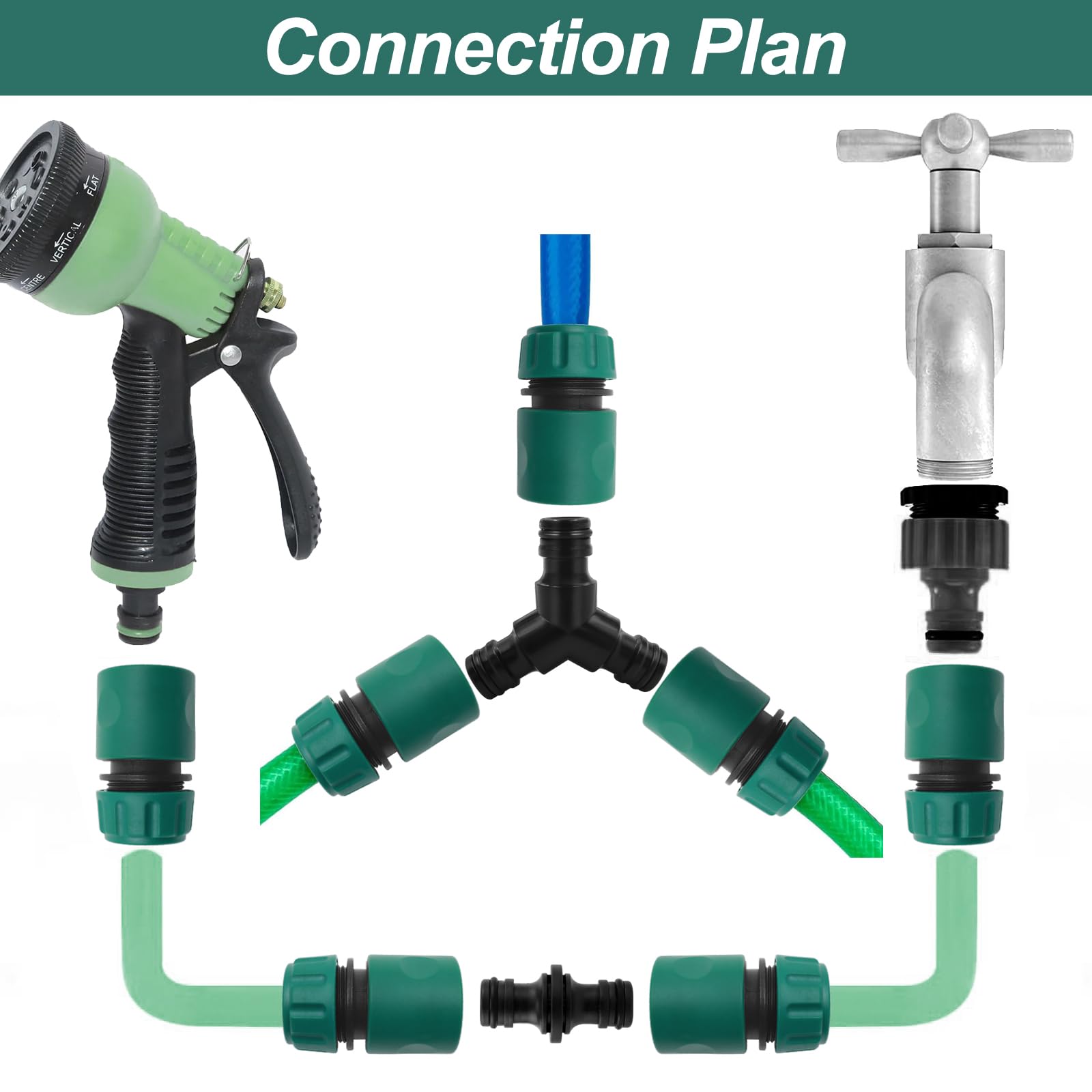 1/2" Tuyau Raccord Rapide, 6 Pièces Rapides Ensemble Pour Tuyau D'arrosage, Tuyau Rapides Raccord Raccord Rapide D'Extrémité, Hose Connector Set Pour