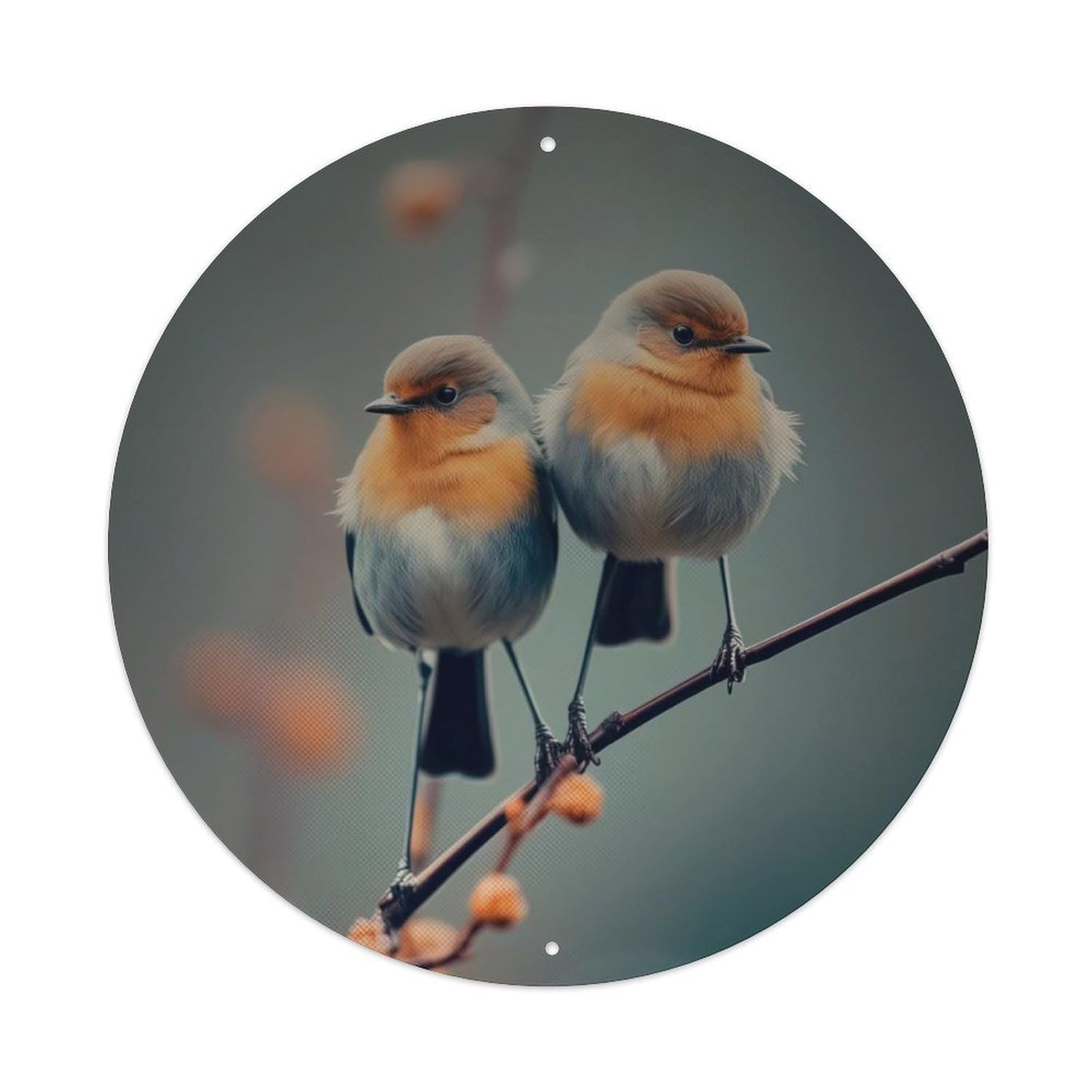 European Robin Birds on Branch with Blossoms Nature Wildlife Vintage Metal Tin Sign Plaque Wall Decor for Cafe, Club Bar, Office, Garden Metal Poster 8x8Inch