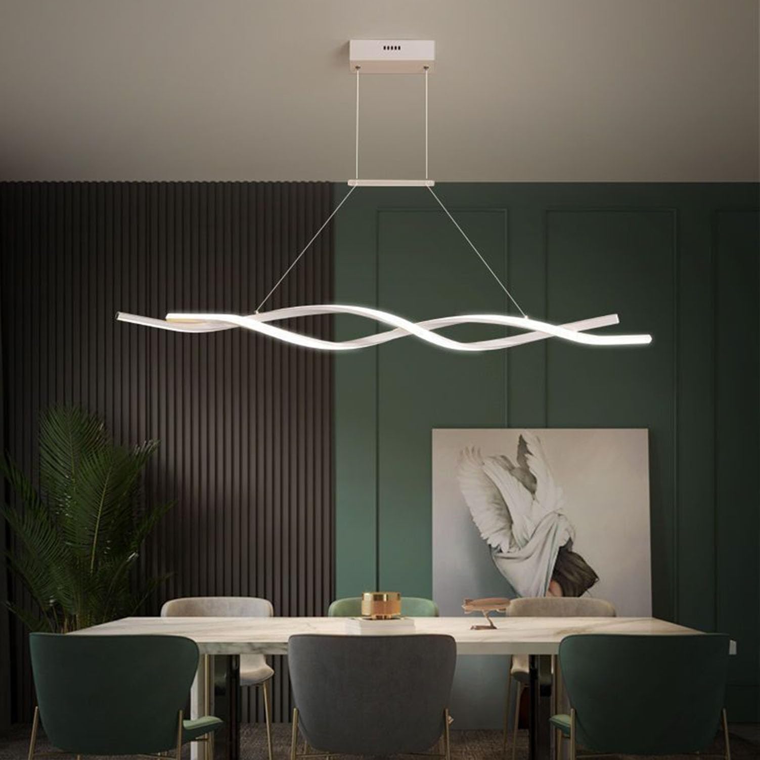 Deliouay Modern LED Pendant Lamp - Dimmable Living Room & Dining Room Light with Remote Control, Hanging for Kitchen, Office (White, 100 cm)