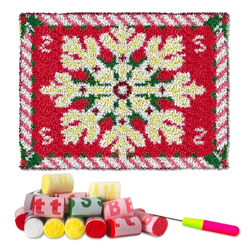 Image of YP Christmas Latch Hook Rug Kit - 20x15 Inch Festive Needlecraft for Holiday Home Decor, Easy DIY Crochet Rug for Beginners, Thoughtful Handmade Gift Idea