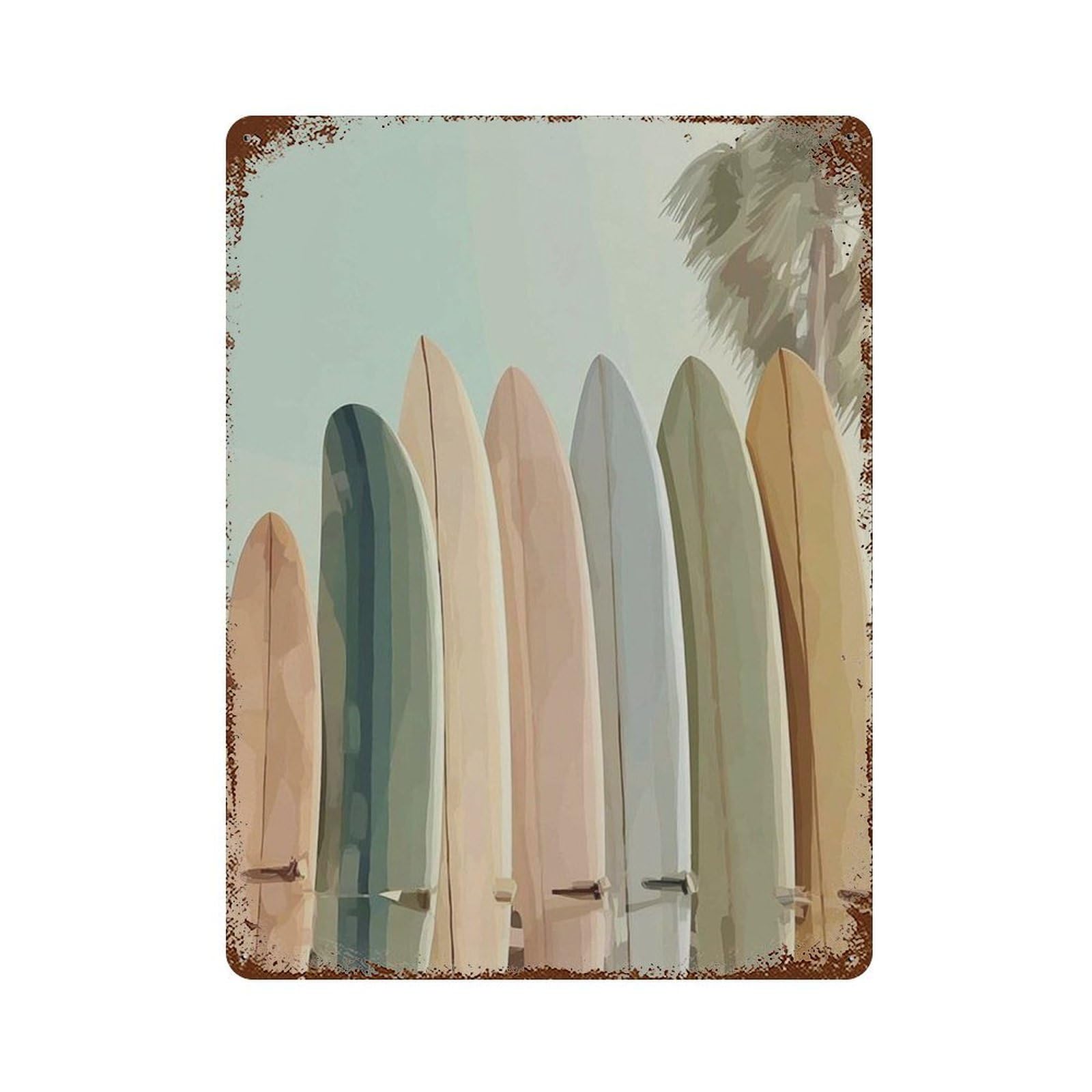 xiaoxiaoshen Muted Surfboards Beach Boho Minimalist Coastal House Surfer Nursery Wall Decor Art Metal Tin Poster Modern Home Decor Art Home Bar Shop Decorations Vintage Sign 40x30cm