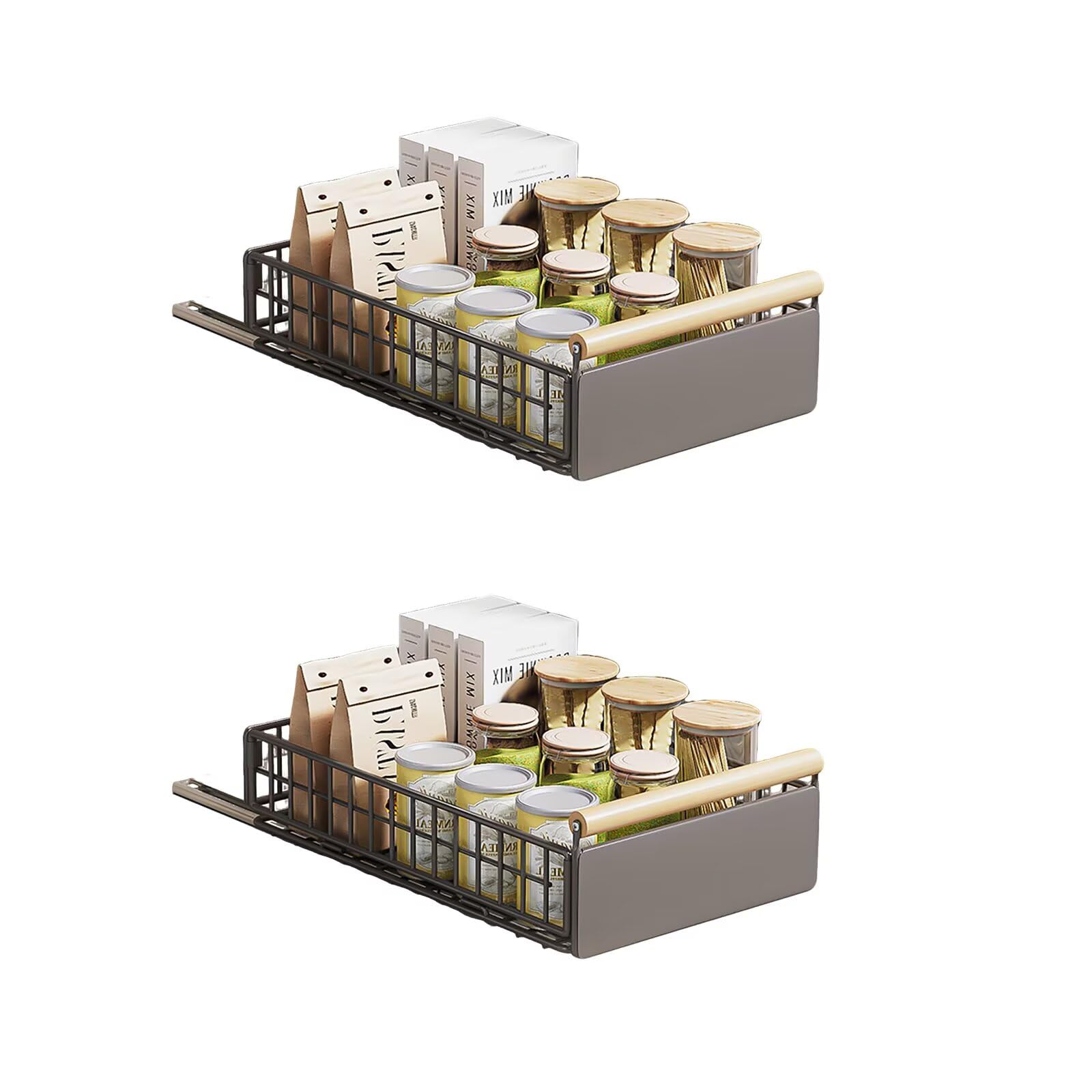 Cassetto telescopico, 2 pezzi, pieghevole, estraibile per cassetti, cucina, 23,5 x 11 x 39,5 ~ 56,5 cm, organizer per armadio in metallo, non necessita di foratura, armadio da cucina, grigio