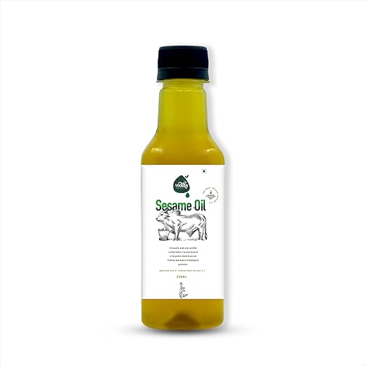 Vedika Organics Wood Pressed Sesame Oil 250 ML | Unrefined | Kacchi Ghani/kolhu | 100% Pure & Natural | Extra-Virgin Oil | Cold Pressed For Cooking | Black Sesame Oil | (250 ML)