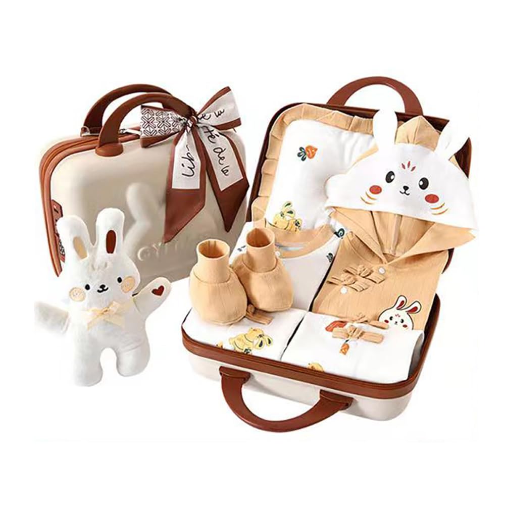 Little Surprise Box Beige Rabbit 26pcs Mini Suitcase Style Newborn Hamper for Baby Boy/Baby Girl, 0-6 Months