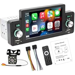 Pantalla Coche Apple Carplay 1 DIN Apple CarPlayer Android Auto Stereo Media Receiver 5" Pantalla táctil Radio de Coche con Soporte Bluetooth Manos Libres Llamadas FM SWC USB AUX Mirror Link + 8 LED Cámara de Respaldo