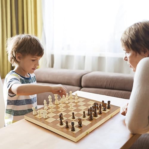 Miniatura 6 de JIESENG Juego de ajedrez de madera plegable de 15 pulgadas 2 reinas adicionales a cuadros juego de tablero de ajedrez con piezas de ajedrez juguetes