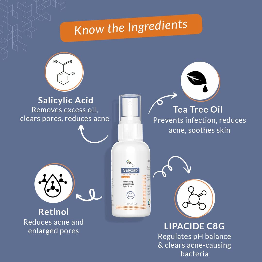 Malar 2% Salicylic Acid Salyzap Body Acne Spray For Acne On Back, Shoulders, Neck & Chest | Body Acne Spray To Improve Breakouts & Uneven Skin Texture For Women & Men - 50ml
