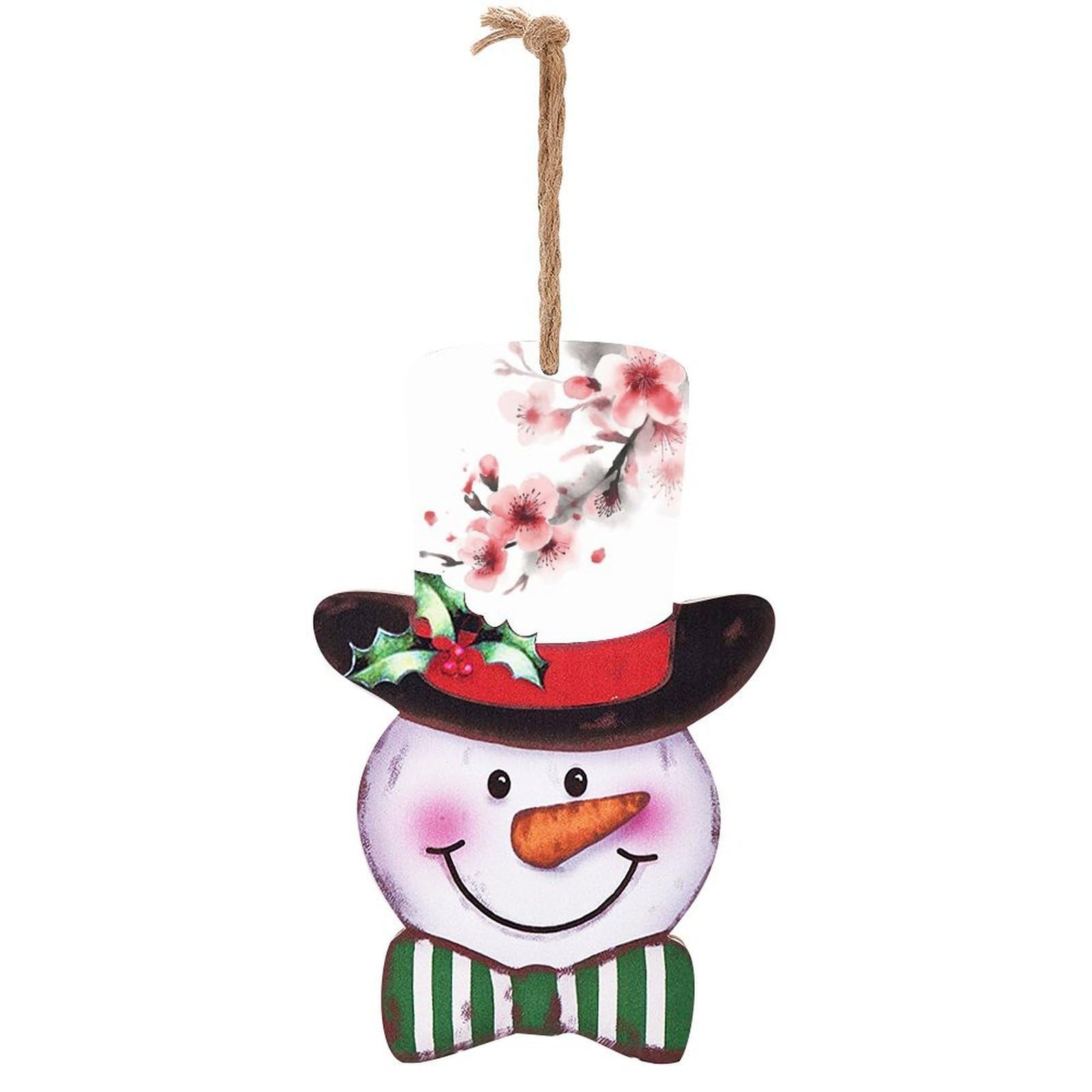 Asian Watercolor Pink Cherry Florals Snowman Decor Christmas Snowmans Hanging Decors Wooden Exquisite Holiday Decoration Sign for Home Window Wall Farmhouse Indoor Outdoo