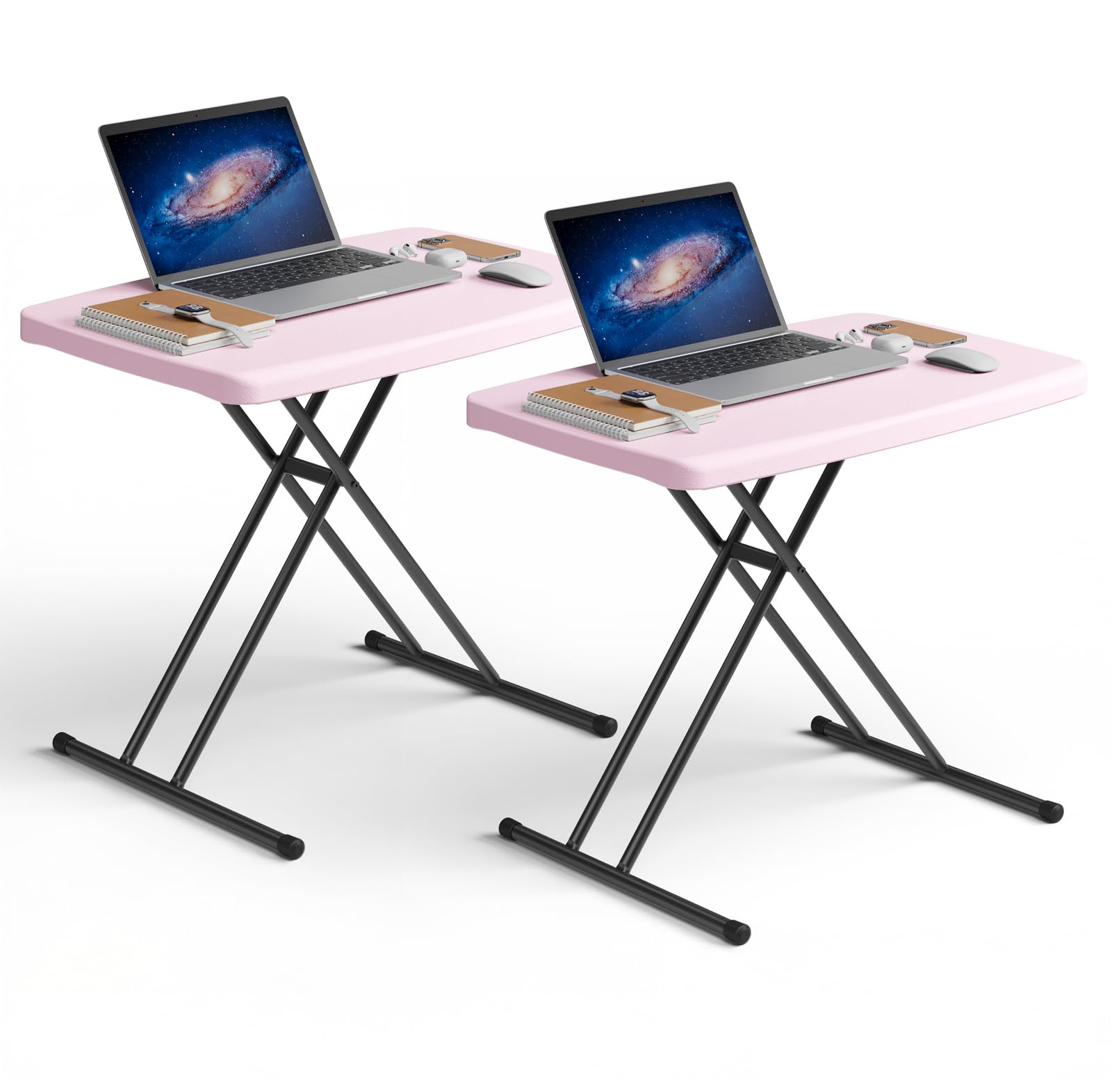 MAKE CHANGES Folding Table 30 Inch - 2Pack,Small Desk Adjustable Height TV Tray for Laptop, Couch, Camping - Heavy Duty Utility Foldable Table for