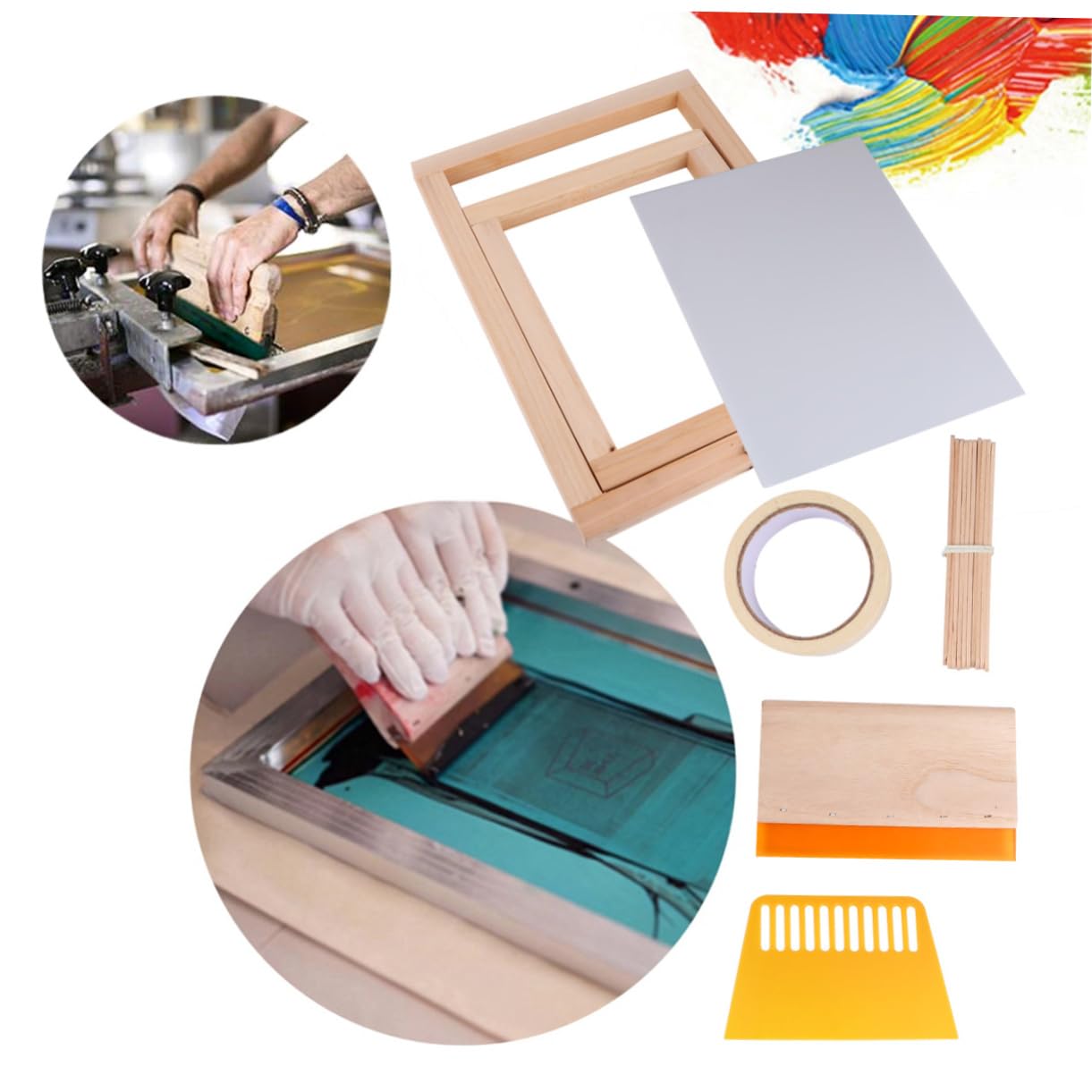 SEWOART 20 Stück Siebdruckset mit Holz Druckrahmen und Rakel