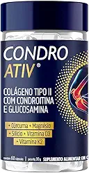 Colageno Tipo 2 40mg Condro Ativ Collagen Condroitina Glucosamina Proteína Articulação Joelho Curcumina Magnésio Vitamina D3 e K2 60 Cápsulas Rende 30 Doses - Condro Ativ