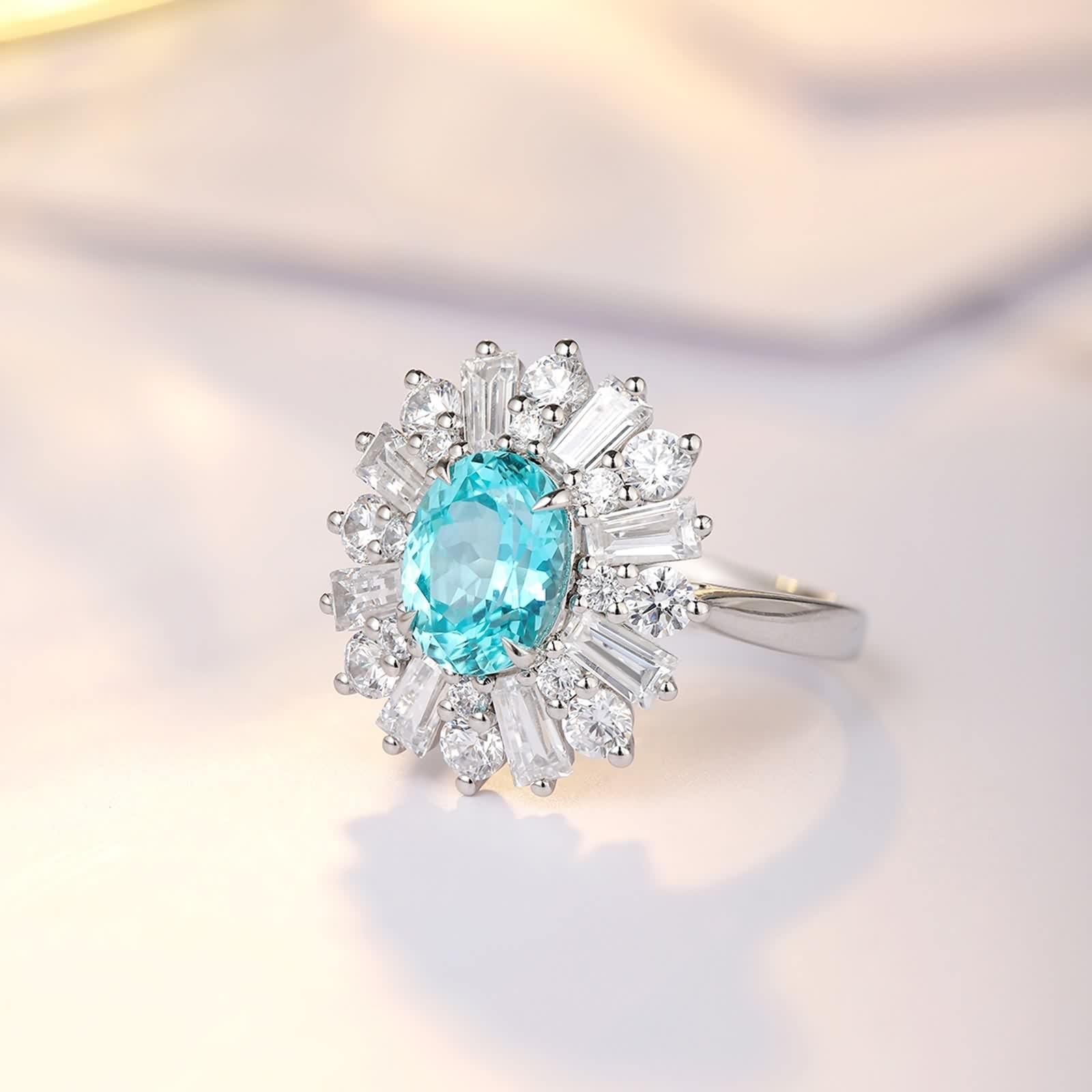 Anillos de compromiso para mujer, anillo de compromiso de laboratorio, turmalina, anillo de flores de oro blanco de 9 quilates, 14 quilates y 18 quilates con moissanita
