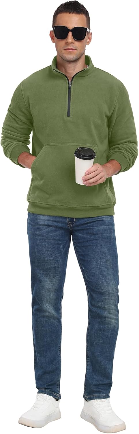 Askdeer Men's Quarter Zip Pullover Mock Neck Polar Fleece Sweatshirt Thermal Winter Sweater with Pocket - Image 5