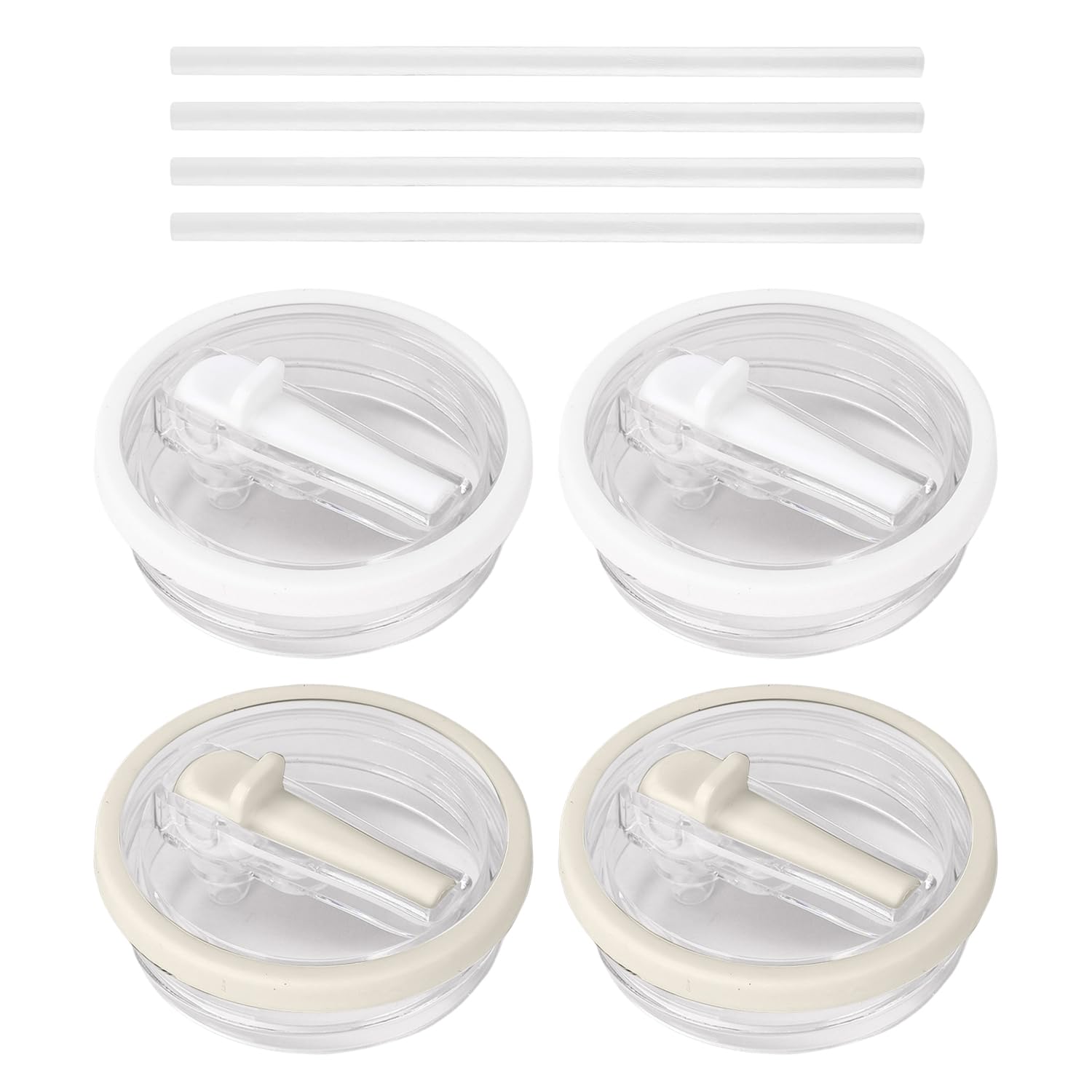 GDFHBD 4 Pieces Of Water Cup Sealing Lids And 4 Transparent Straws, Cup Lid Replacement Accessories, Leak-Proof Cup Lid Set, Foldable Straw Lid.