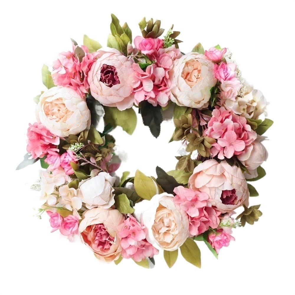 Artificiale Ghirlanda Grande Ghirlanda di Fiori ghirlande Artificiali Fiori di peonia Rosa di Seta Ghirlanda di Simulazione Rotonda in Rattan for la Decorazione della Festa Nuziale(C-5-40cm)