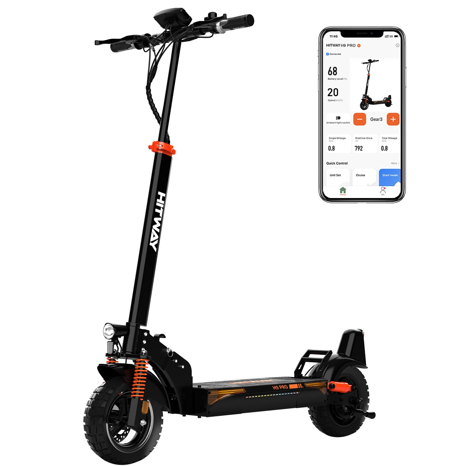 HITWAYElectric Scooter,Foldable Electric Scooters For Adults,10”Tubeless Tires,Double shock absorber,500W Motor,15.6AH-27AH Battery,3 Speed Modes,70-110KM Range,Max Speed 25KM/H,Led Display,APP